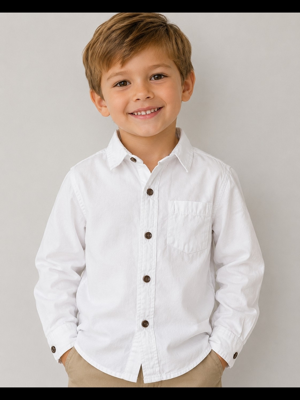 Cat & Jack Boys White Button-Up Shirt Size 4T 100% Cotton Long Sleeve Dress Shir